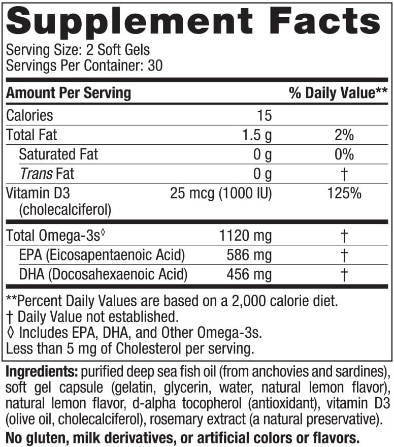 Nordic Naturals Ultimate Omega 2X Mini D3, Lemon Flavor - 1120 mg Omega-3 + 1000 IU Heart Health - 30 Servings